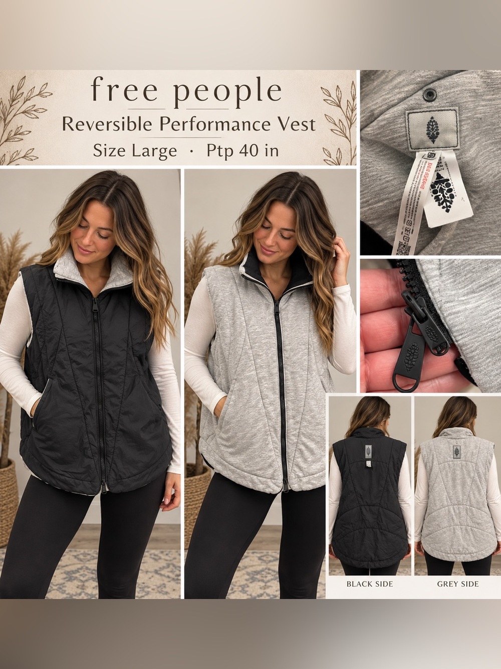 Free People Reversible Black & Grey Performance Vest